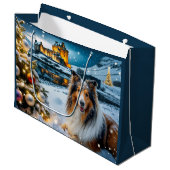 Collie Holiday  Große Geschenktüte (Vorderseite Schrägansicht)