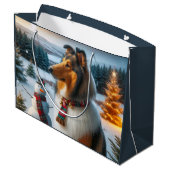 Collie Holiday  Große Geschenktüte (Rückseite Schrägansicht)