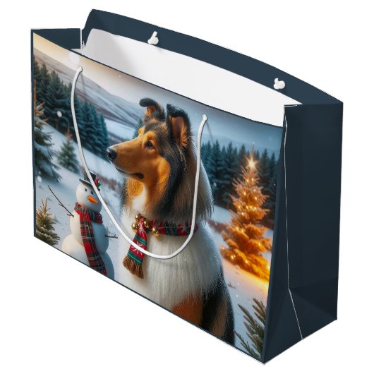 Collie Holiday  Große Geschenktüte (Rückseite Schrägansicht)