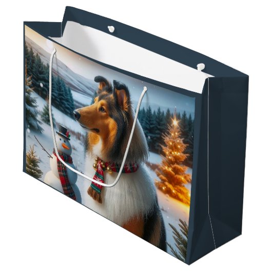Collie Holiday  Große Geschenktüte (Vorderseite Schrägansicht)