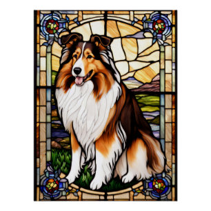 Collie-Hund Glasmalerei-Mosaik-Porträt Poster