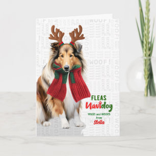 Collie-Hund Lustige Flöhe Navidog mit Namen Feiertagskarte