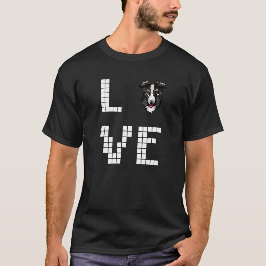 Collie Hund Pixelkunst T-Shirt (Vorderseite)