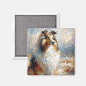 Collie-Hund - Treuer Blick Malerei Magnet (Vorderseite/Rückseite)