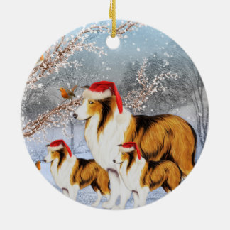Collie-Hundewinter-Kreis-Verzierung Keramikornament