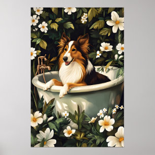 Collie im Badewannenposter, Lustiges Hundeposter,  Poster