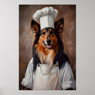 Collie in Kochmütze Poster, Haustierposter, Collie Poster