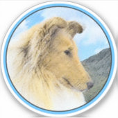 Collie in Mountains (Rough) Malerei - Hunde Kunst Aufkleber (Vorderseite)