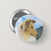 Collie in Mountains (Rough) Malerei - Hunde Kunst Button (Vorne & Hinten)