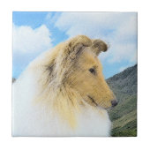 Collie in Mountains (Rough) Malerei - Hunde Kunst Fliese (Vorderseite)