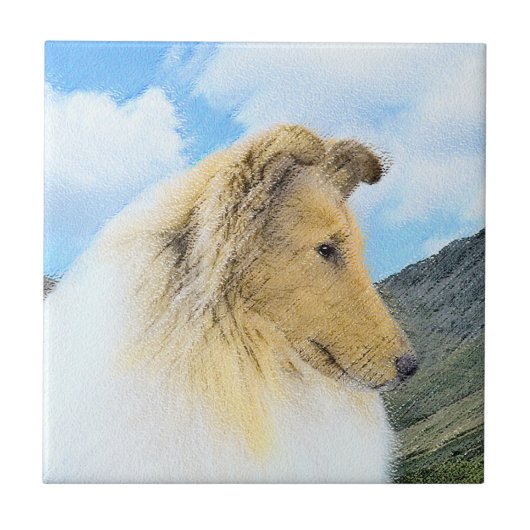 Collie in Mountains (Rough) Malerei - Hunde Kunst Fliese (Vorderseite)