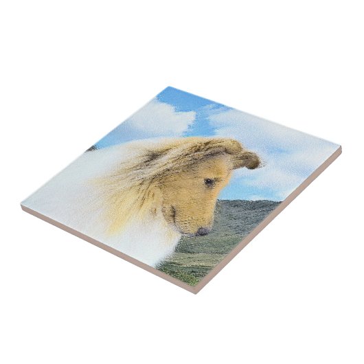 Collie in Mountains (Rough) Malerei - Hunde Kunst Fliese (Seite)