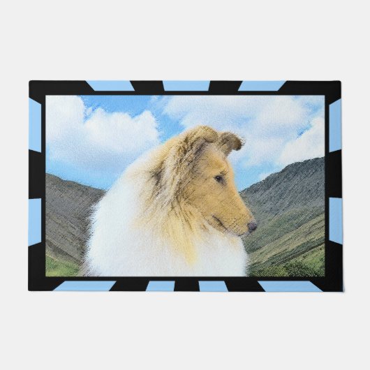 Collie in Mountains (Rough) Malerei - Hunde Kunst Fußmatte (Vorderseite)