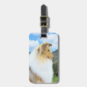 Collie in Mountains (Rough) Malerei - Hunde Kunst Gepäckanhänger (Vorderseite vertikal)