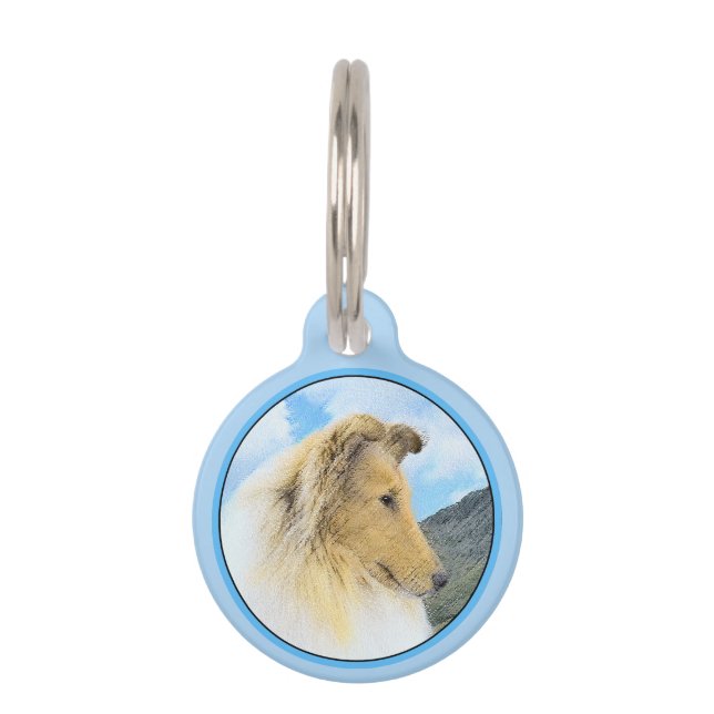 Collie in Mountains (Rough) Malerei - Hunde Kunst Haustiermarke (Vorderseite)