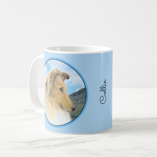 Collie in Mountains (Rough) Malerei - Hunde Kunst Kaffeetasse (Vorderseite Links)