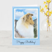 Collie in Mountains (Rough) Malerei - Hunde Kunst Karte (Gelbe Blume)