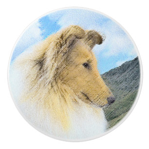 Collie in Mountains (Rough) Malerei - Hunde Kunst Keramikknauf