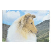Collie in Mountains (Rough) Malerei - Hunde Kunst Kissenbezug (Rückseite)