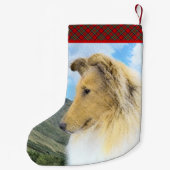 Collie in Mountains (Rough) Malerei - Hunde Kunst Kleiner Weihnachtsstrumpf (Rückseite)