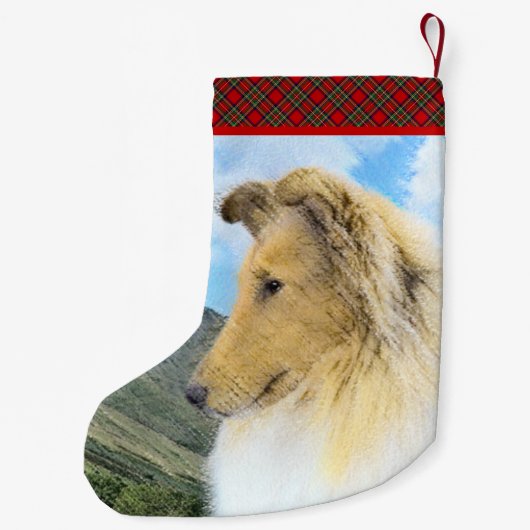 Collie in Mountains (Rough) Malerei - Hunde Kunst Kleiner Weihnachtsstrumpf (Rückseite)