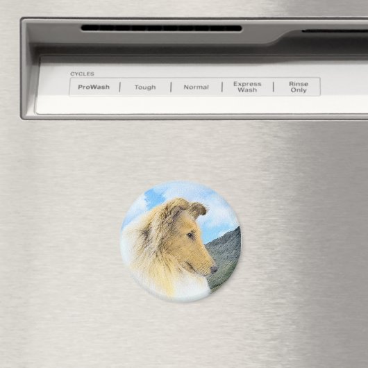 Collie in Mountains (Rough) Malerei - Hunde Kunst Magnet (In Situ (Geschirrspüler))