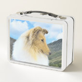 Collie in Mountains (Rough) Malerei - Hunde Kunst Metall Brotdose (Rückseite)