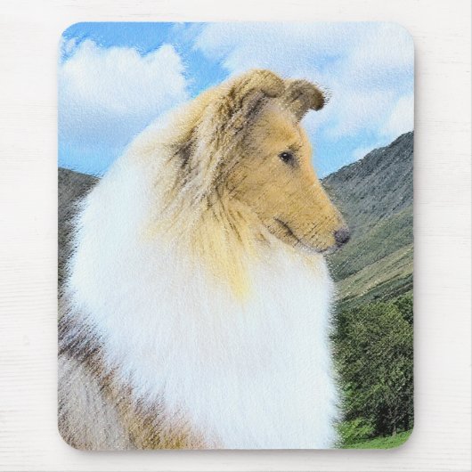 Collie in Mountains (Rough) Malerei - Hunde Kunst Mousepad (Vorne)