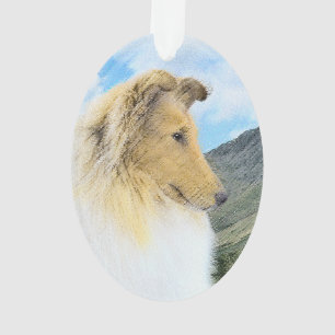 Collie in Mountains (Rough) Malerei - Hunde Kunst Ornament