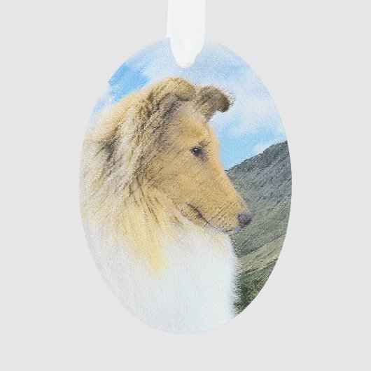 Collie in Mountains (Rough) Malerei - Hunde Kunst Ornament (Rückseite)