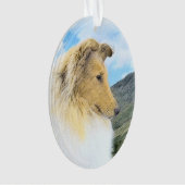 Collie in Mountains (Rough) Malerei - Hunde Kunst Ornament (Vorderseite)