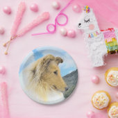 Collie in Mountains (Rough) Malerei - Hunde Kunst Pappteller (Party)