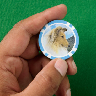 Collie in Mountains (Rough) Malerei - Hunde Kunst Pokerchips