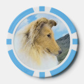 Collie in Mountains (Rough) Malerei - Hunde Kunst Pokerchips (Vorderseite)