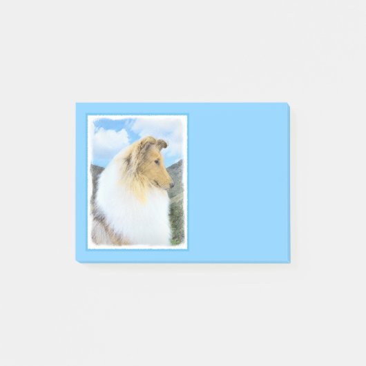 Collie in Mountains (Rough) Malerei - Hunde Kunst Post-it Klebezettel (Vorderseite)