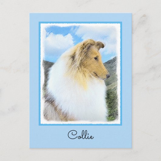 Collie in Mountains (Rough) Malerei - Hunde Kunst Postkarte (Vorderseite)