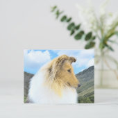 Collie in Mountains (Rough) Malerei - Hunde Kunst Postkarte (Stehend Vorderseite)