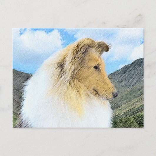 Collie in Mountains (Rough) Malerei - Hunde Kunst Postkarte (Vorderseite)