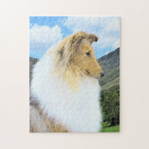 Collie in Mountains (Rough) Malerei - Hunde Kunst Puzzle