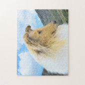 Collie in Mountains (Rough) Malerei - Hunde Kunst Puzzle (Vertikal)