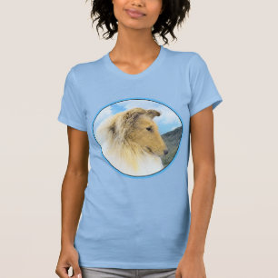 Collie in Mountains (Rough) Malerei - Hunde Kunst T-Shirt