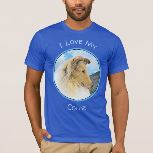 Collie in Mountains (Rough) Malerei - Hunde Kunst T-Shirt (Vorderseite)