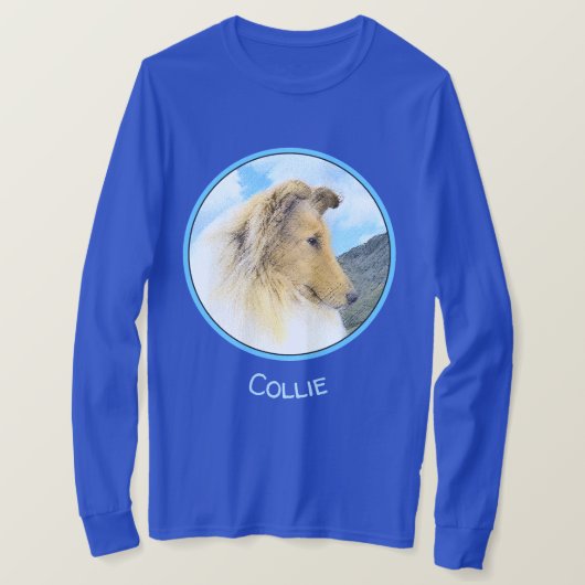 Collie in Mountains (Rough) Malerei - Hunde Kunst T-Shirt (Design vorne)