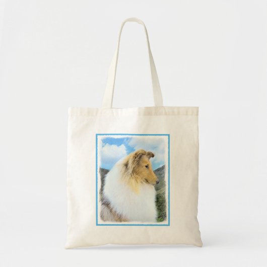 Collie in Mountains (Rough) Malerei - Hunde Kunst Tragetasche (Vorne)