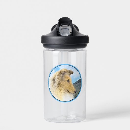Collie in Mountains (Rough) Malerei - Hunde Kunst Trinkflasche (Vorne)