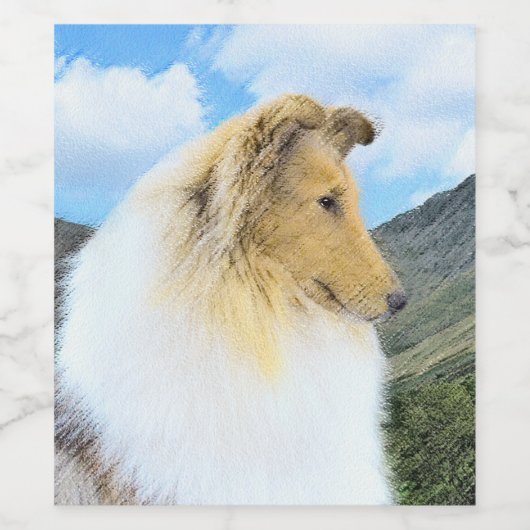 Collie in Mountains (Rough) Malerei - Hunde Kunst Weinetikett (Einzelnes Label)