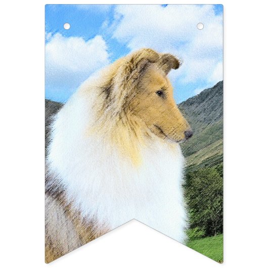 Collie in Mountains (Rough) Malerei - Hunde Kunst Wimpelkette (Dritte Fahne)