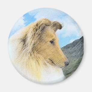 Collie in Mountains (Rough) Painting - Dog Art Magnet