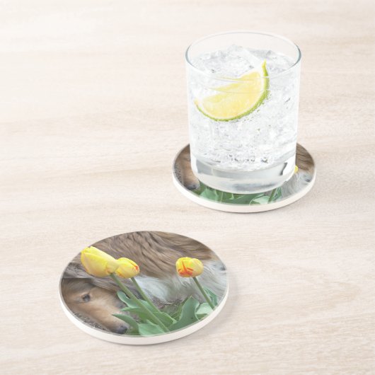 Collie in Tulips Untersetzer (Seite)