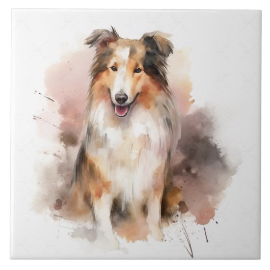 Collie Lassie Dog Watercolor Fliese (Vorderseite)